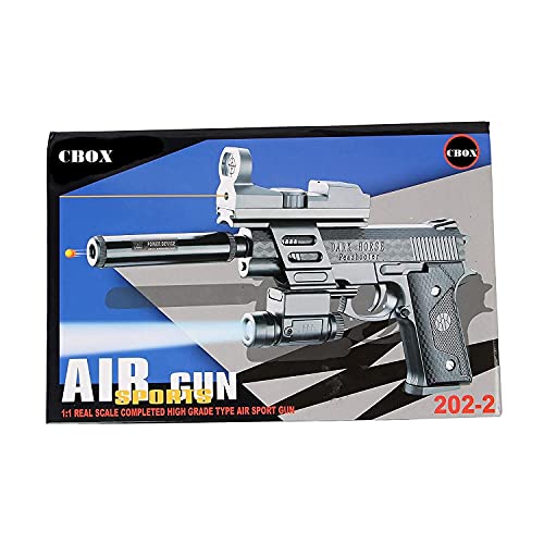 CBOX AIR Sports Gun,Pistol with Laser and Torch - Action Toy Full Set with Bullet, Laser, Screw Driver, Silencer and Sun Glass (Black) PUBG Style Gun 
