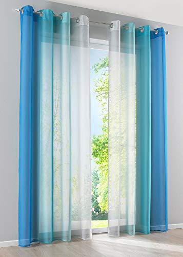 Modena 10000183 Curtain Box with Eyelets and Tiebacks, Vertical Colour Gradient Print Transparent Pack of 2