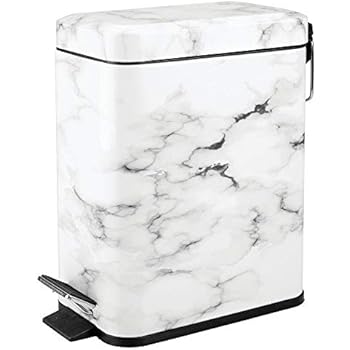 mDesign 5 Liter Rectangular Small Step Trash Can Wastebasket, Garbage Container Bin for Bathroom, Powder Room, Bedroom, Kitchen, Craft Room, Office - Removable Liner Bucket, Hands-Free - Marble Print