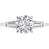 Clara Pucci 14K Solid Gold Engagement Ring for Women | 2 cttw White Sapphire Round Cut Three-Stone | Real White Gold Wedding Ring