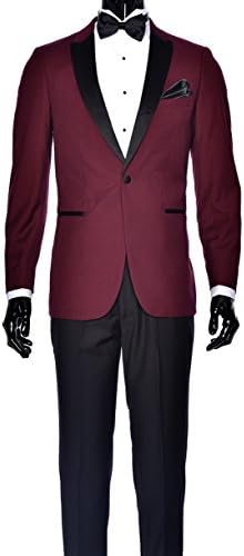 Fine Tuxedo Men's New Fashion - Classic Formal Tuxedo Suit - Ultra Soft Fabric (36 Regular, Burgundy With Black Pants Slim Fit)