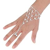 Fast Jewelry Vintage Ladies Girls Silver Alloy Rhinestone Slave Bracelet with Ring Attached