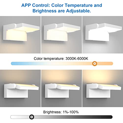 Klighten LED Wall Light Dimmable Outdoor Indoor 24W APP Control, Timer, IP65 Wall Lights, Adjustable Modern Aluminium Wall Lamps for Entrance Balconies Gardens, White, 3000K-6000K