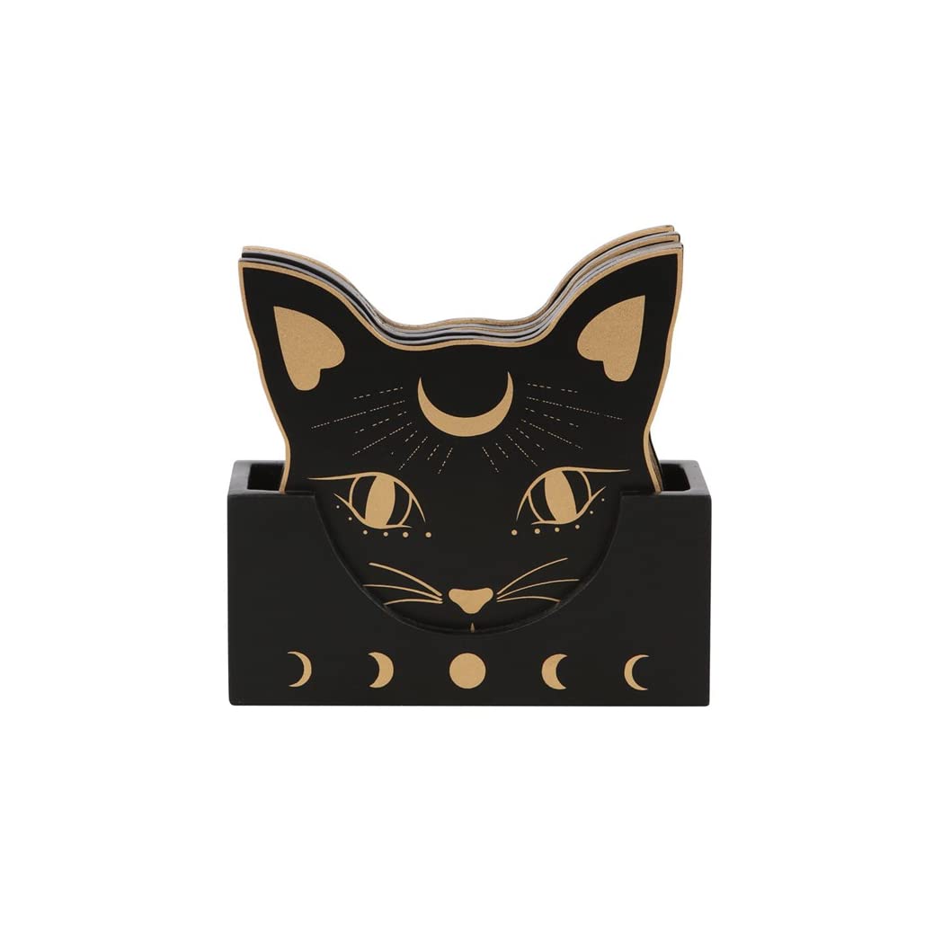 Something Different Mystic Mog Cat Face Coaster Set (Pack of 4) (One Size) (Black)