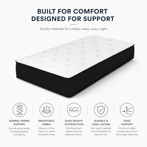 Vital Bonnel Spring Mattress | Orthopedic Support Bed Mattress with Breathable Quilted Top | Durable & Comfortable Mattress for Home Bedroom (Single - W 90 x L190 x H 22 cm)