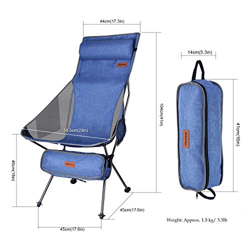 RISEPRO Denim Outdoor Camping Stuhl Tragbare leichte Klappstühle mit Kopfstütze und doppelseitiger Tasche mit hoher Rückenlehne für Rucksacktouren im Freien, Wandern, Reisen, Picknickfischen – Bild 4