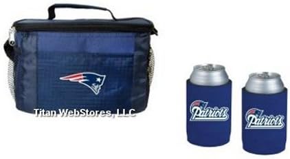 NFL Football Tailgating Picnic Cooler &amp; Neoprene Can Insulator (2) Gift Set (Patriots)