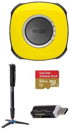 Vuze 3D 360 Spherical VR 4K Camera (Yellow) - Bundle With Benro A38TD 4 Section Aluminum Monopod, 64GB MicroSDXC Card, Card Reader