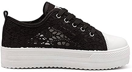 Huanyoo Women Cutouts Lace Canvas Shoes Hollow Breathable Platform Flats Shoes Black US 8.5