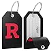 Shacke Initial Luggage Tag with Full Privacy Cover and Stainless Steel Loop - Black (Letter R)
