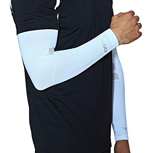 EXIO Arm Cover Compression Seamless Sleeves & Neck Scarf Mask for 4 seasons Outdoor Activities, Baseball, Football, Driving, Golf (EX-A33 White) - Thumbnail 3