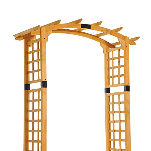Godyluck 90" Pergola Style Wooden Round Top Garden Arbor Trellis | Natural Wood & Black - Thumbnail 6