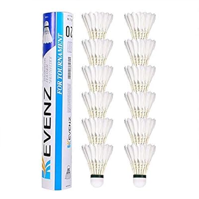 KEVENZ 12-Pack Goose Feather Badminton Shuttlecocks with Great Stability and Durability, High Speed Badminton Birdies Balls
