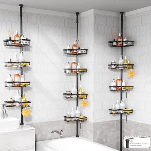 Kegii Telescopic Shower Caddy Corner Shower Shelf Bathroom Corner Storage Black