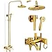 Polished Gold Shower Set 8-Inch Rainfall Shower Head Brass Shower Faucet Kit with Hand Held Spray High End Luxury