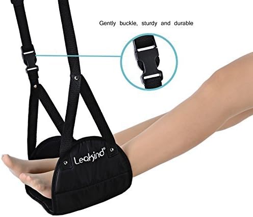 Leakind Footrest Hammock Office Under Desk Foot Rest Flight Airplane Travel Accessories for Desk Adjustable Height Black Portable Footrests