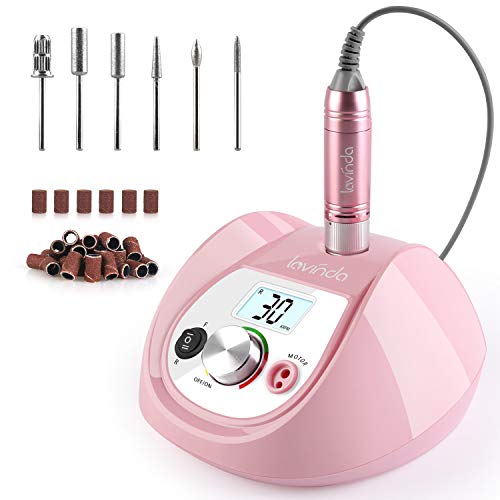 Professional Nail Drill Lavinda 30000RPM Electric Nail File, High Speed Low Heat LCD Display Manicure E File for Shaping, Buffing, Removing Acrylic Nails, Gel Nail with Drill Bits Foot Pedal, Pink - Thumbnail 6