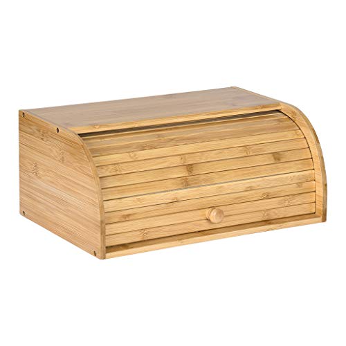 Shan-s Natural Wooden Roll Top Bread Box Kitchen Counter Food Storage Container Bamboo Expandable Drawer Organizer Storage Bin Rolltop Breadbox