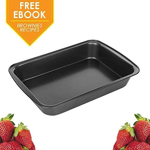 13 x 9 Inch Baking Pans, Nonstick Heat Resistant (500F) Rectangular Brownie Pan, Anti Rust Dishwasher Safe Stainless Steel Cake Pan with Brownies Recipe Ebook