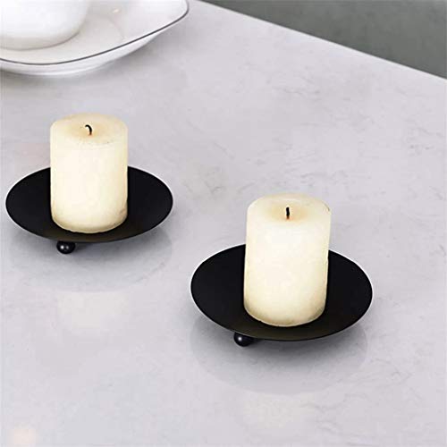 Tee Vee Iron Candle Plate Candle Holder Jewelry Storage Tray Iron Pillar Pedestal Candle Stand (2, Black)