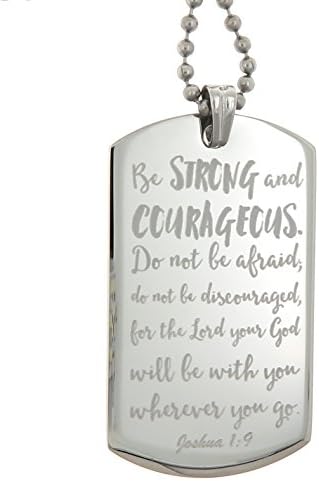 Yippo AccessoriesJoshua 1:9 Bible Jesus Christ Christian Cross Custom Engraved Dog Tag Pendant Necklace