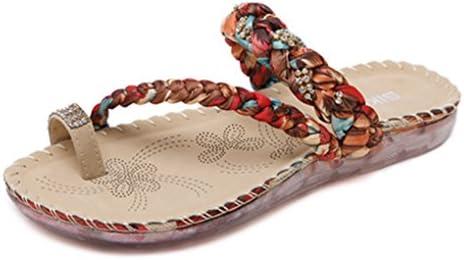 Zarbrina Women Rhinestone Thong Slides Sandals Bohemian Ring Toe Flat Beach Shoes Low Heel Elastic Flip Flop