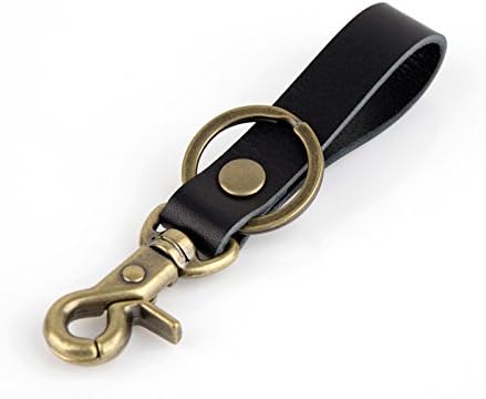 Richbud Vegetable Leather Keychain Pob Solid Metal Scissors Snap Bronze Handcraft Key Ring Lanyard Handmade (Black)