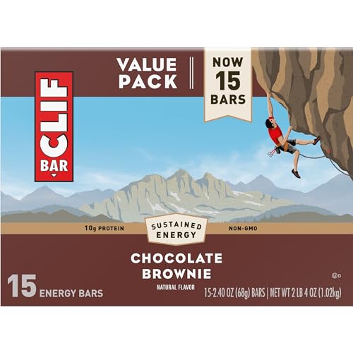 CLIF BAR – ENERGY PROTEIN BARS – CHOCOLATE BROWNIE – MADE WITH ORGANIC OATS – ENERGY BARS – NON-GMO – (15 PACK)