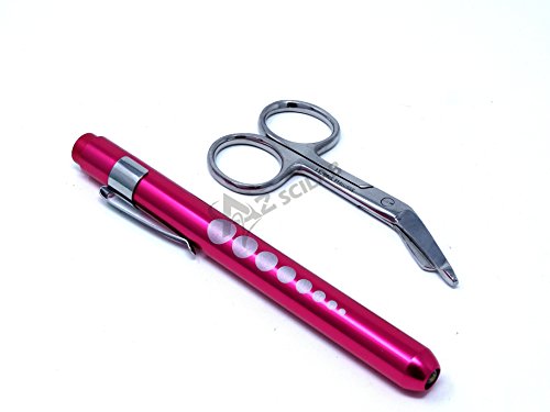 Heavy Duty Reusable Penlight + Nurse Doctor Medical Lister Bandage Scissors Shears (A2ZSCILAB) (Pink + Scissors 3.5
