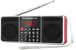 PRUNUS J-288 Radio AM FM Small Portable Radio Stereo Dual Speakers with Sleep Timer, Ultra-Long Antenna, Rechargeable Battery