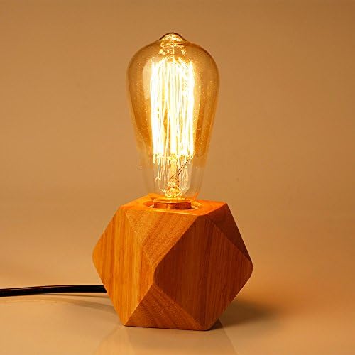 Veesee Vintage E26 Edison Bulb Table Lamp Wood Base,Industrial Wooden Desk Lamps,Wood Base Loft Nightstand Bedside Bed Night Light for Living Room Bedroom Office Cafe Restaurant Home Decor(Polygon)