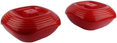 Homray Plastic Bowl with Lid, 1.2-Litre, Set of 2, Red