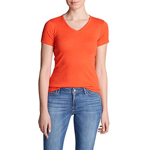 Eddie Bauer Women's Favorite Short-Sleeve V-Neck T-Shirt, Tiger Lily HTR  Petite