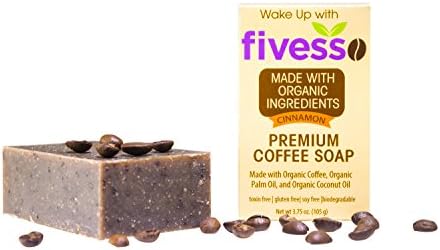 Fivesso Premium Organic Coffee Soap Bar, Cinnamon, 3.75 Ounce