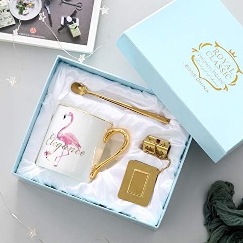 Creative Ceramic Coffee Cup, Flamingo Mug Gift Set Valentine's Day Present (Color : A)