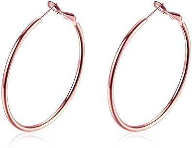 Big Hoop Earrings，Stainless Steel Rounded Hoops Earrings (42mm 1.65(in) Diameter)