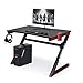 Gaming Computer Desk with Large Carbon Fiber Surface Cup Holder & Headphone Hook for Home or Office, Gaming PC Desk Table (Black & red)