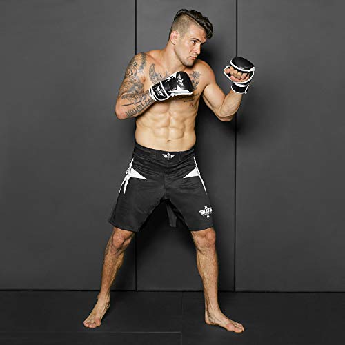 Elite Sports MMA Grappling Training Sparring Mitts Gloves, Best MMA Gloves for Grappling Martial Arts (Black/White, Large/X-Large) - Thumbnail 6