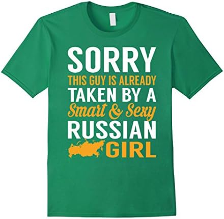 Mens This Guy Taken By Smart &amp; Sexy Russian Girl TShirt Medium Kelly Green
