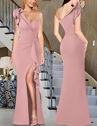 VFSHOW Womens Ruched Ruffle One Shoulder V Neck