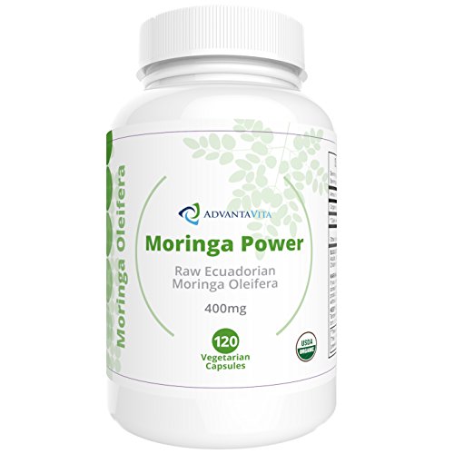 Premium Organic Moringa Oleifera 100% Pure USDA Certified - Raw Ecuadorian Leaf Powder Capsules 400 Mgs (120 Veg caps) Made In USA - GMO Free - 30 Day Supply - AdvantaVita Moringa Power Premium Organic Moringa Oleifera 100% Pure USDA Certified - Raw Ecuadorian Leaf Powder Capsules 400 Mgs (120 Veg caps) Made In USA - GMO Free - 30 Day Supply - AdvantaVita Moringa Power