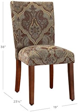 Set of 2 Brown and Blue Paisley Upholstered Eating Chairs