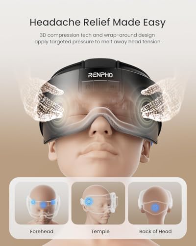RENPHO Head and Eye Massager with Heat, Massager for Forehead, Back and Temple, Variation and Bluetooth Music, Eye Massager, Strained Eyes, Gifts for Women