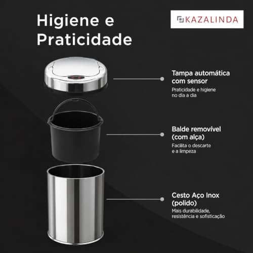 Lixeira Automática Inox 42 Lts Premium Sensor Banheiro Kzi