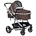 BABY JOY Baby Stroller, 2 in 1 Convertible Carriage Bassinet to Stroller, Pushchair with Foot Cover, Cup Holder, Large Storage Space, Wheels Suspension, 5-Point Harness, Coffee