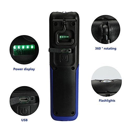 Three trees Lampada da lavoro portatile portatile wireless portatile LED COB con gancio appeso, rack magnetici, (blue)