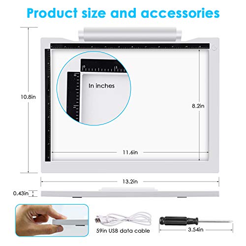 UZOPI Ultra-Thin Potable Tracing Light Box for Drawing, Battery or USB Powered, Dimmable Led Light Pad for Artists Drawing, Sketching, Animation, Diamond Painting, X-ray Viewing