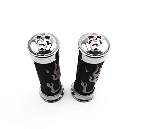 TESWNE Flame Gel Style 7/8" Handlebars Grips Chrome Skull Handle Grips