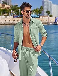 COOFANDY Mens Coordinated Outfit 2 Piece Linen Sets