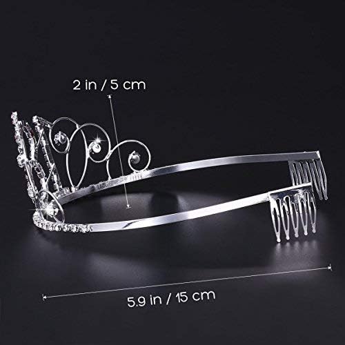 Veewon 18th Birthday Tiara Crown Crystal Princess Crowns Happy Birthday Hair Accessories, Silver - Image 4